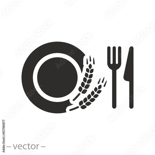 wheat with fork and knife icon, organic health food, good vegan eat, flat symbol on white background - vector illustration eps10