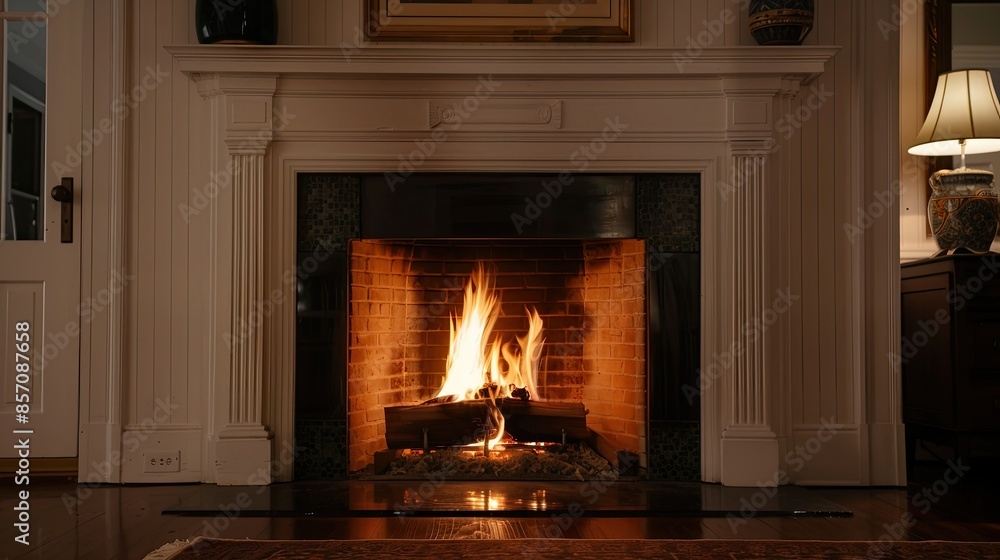 Cozy fireplace with crackling flames Cozy fireplace with crackling flames