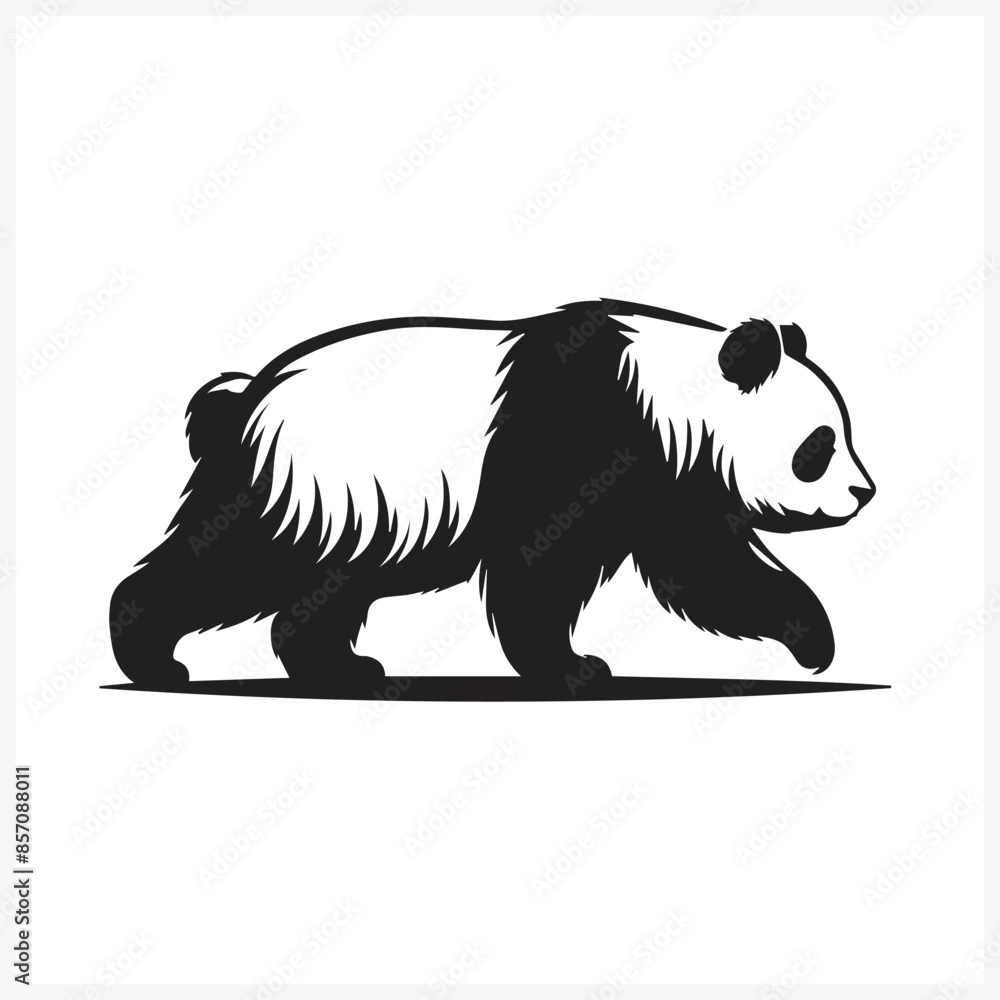 Obraz premium panda walking silhouette vector art illustration with white background. Generative AI