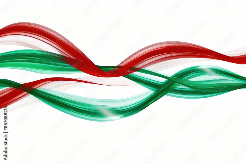 Abstract red and green flowing wave patterns on a white background, ideal for festive themes and dynamic design projects Abstract red and green flowing wave patterns on a white background, ideal for festive themes and dynamic design projects