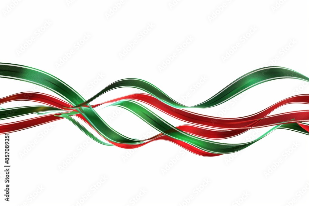 Abstract red and green flowing wave patterns on a white background, ideal for festive themes and dynamic design projects Abstract red and green flowing wave patterns on a white background, ideal for festive themes and dynamic design projects