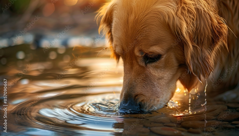 High quality close up of a golden retriever dog drinking water for optimal search relevance High quality close up of a golden retriever dog drinking water for optimal search relevance