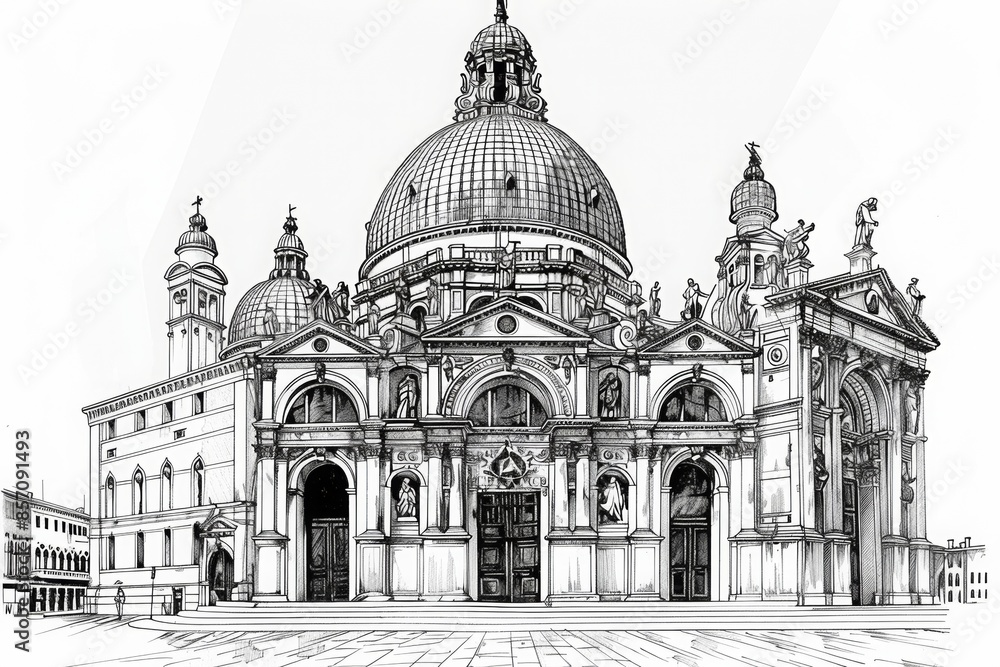 Pencil drawing of architecture, template, AI generated Pencil drawing of architecture, template, AI generated
