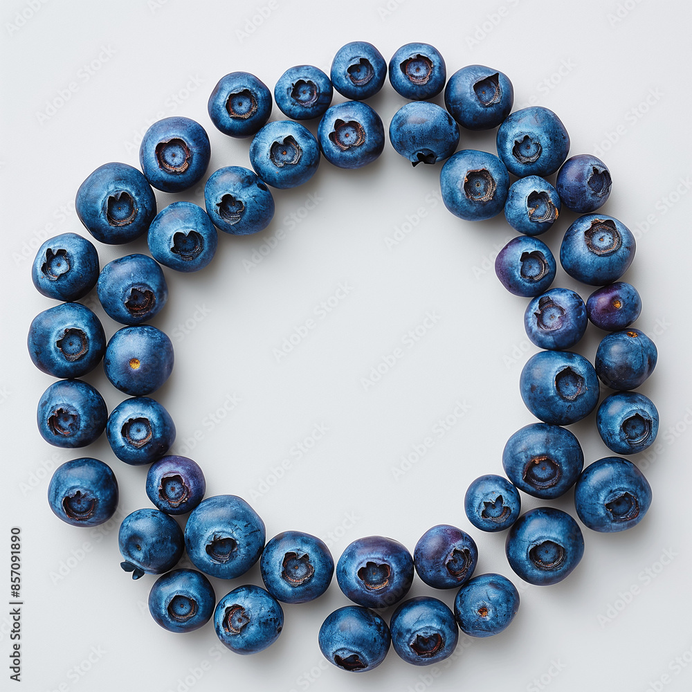 Blueberries circle frame on white background space in the middle Blueberries circle frame on white background space in the middle