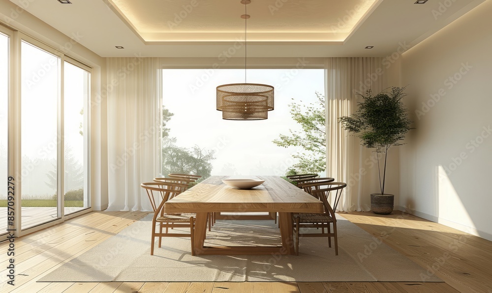 Modern dining room with an empty chandelier Modern dining room with an empty chandelier