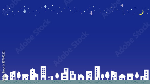 夜空と街並みのイラスト背景