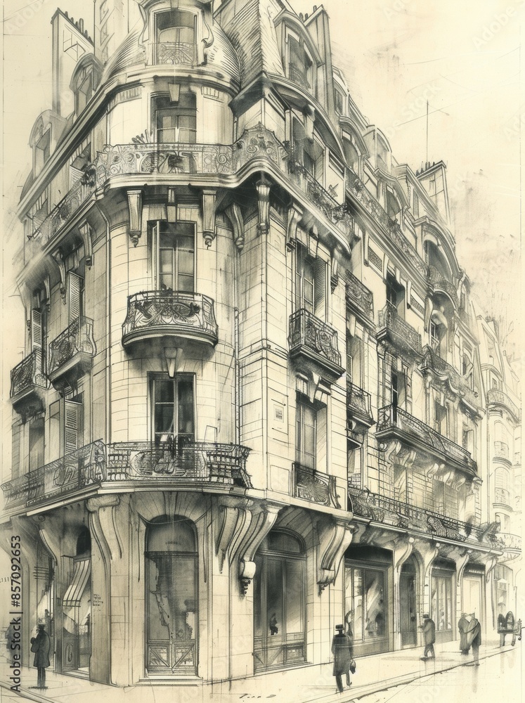 Fototapeta premium Pencil drawing of architecture, template, AI generated