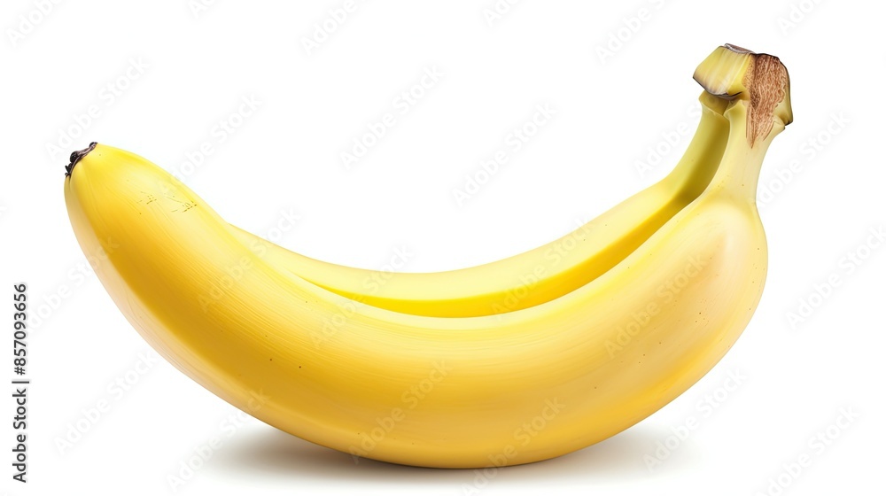 Banana with a smooth yellow skin isolated on a white background, perfect for health and nutrition visuals. Banana with a smooth yellow skin isolated on a white background, perfect for health and nutrition visuals.