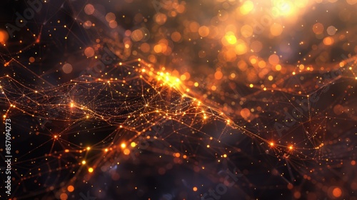 safety_ratings)Glowing orange particles form a beautiful and abstract background. photo