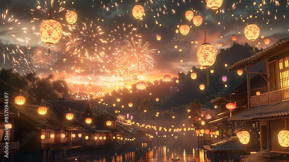 Fototapeta premium illustration, anime, background, beautiful, fantasy, wallpaper, japanese, light, cloud, sky, cartoon, manga, artwork, japan, nature, landscape, colourful, scenery, drawing, person, beauty, design, gir