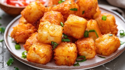 Plate of Homemade Fried Tater Tots in a Side View