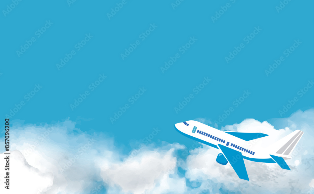 飛行機のある青空の背景イラスト 飛行機のある青空の背景イラスト