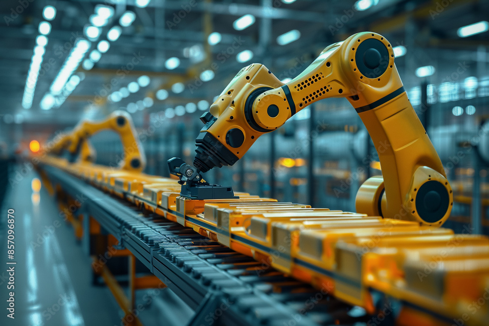Robot at industry, computer-controlled manufacturing process, assembly of electronic components Robot at industry, computer-controlled manufacturing process, assembly of electronic components