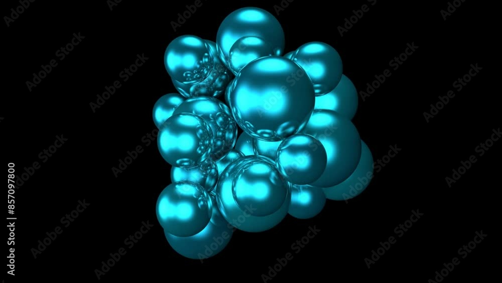 Abstract 3D animation of blue mint bubbles of geometric shapes. Collision of balls. Holidays concept. Festive background. Abstract 3D animation of blue mint bubbles of geometric shapes. Collision of balls. Holidays concept. Festive background.