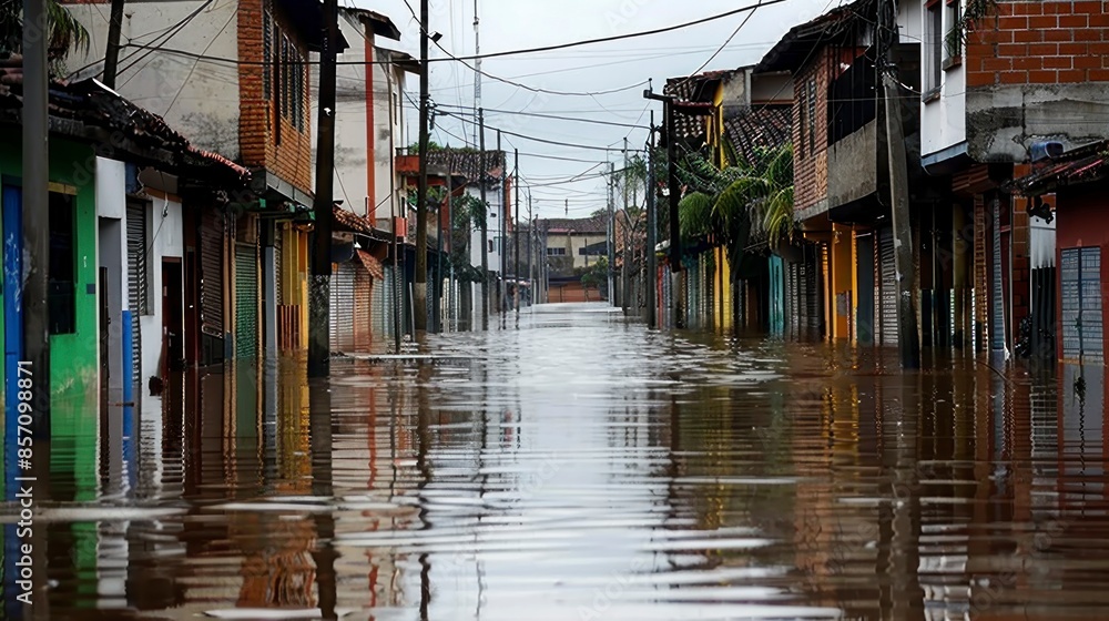 aerial view of a city in Latin America flooded by rain aerial view of a city in Latin America flooded by rain