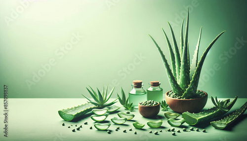 Aloe Vera ist ein sehr nützliches Kräuterheilmittel zur Hautbehandlung und zur Verwendung im Spa zur Hautpflege, natürlich, vegan photo