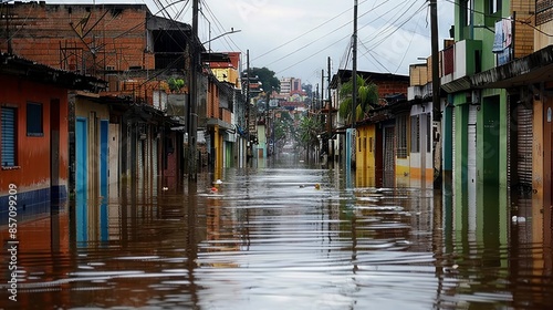aerial view of a city in Latin America flooded by rain