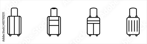 Set of baggage icons, suitcase on wheels. Vector.