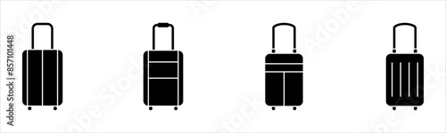 Set of baggage icons, suitcase on wheels. Vector.