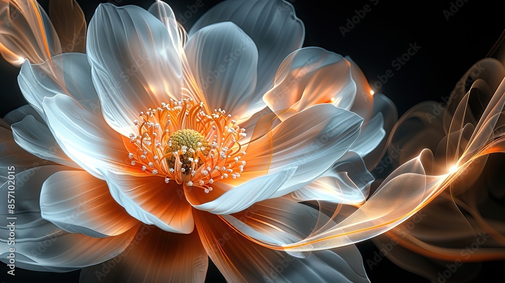 Stunning flower in gold and white tones with swirling abstract patterns on a dark background. Elegance and beauty concept 3 AI Generative Stunning flower in gold and white tones with swirling abstract patterns on a dark background. Elegance and beauty concept 3 AI Generative