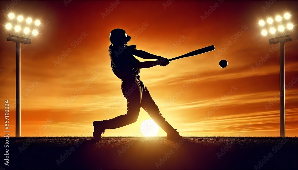 Obraz premium A silhouette of a baseball player in mid-action