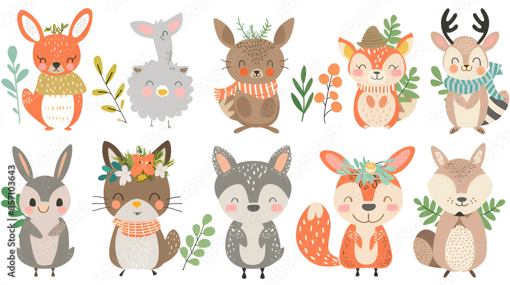 A clipart illustration with cute animals wearing various outfits and various verses on a white background A clipart illustration with cute animals wearing various outfits and various verses on a white background