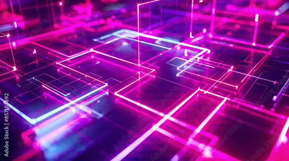 Abstract blockchain architecture neon lines high-tech feel Abstract blockchain architecture neon lines high-tech feel