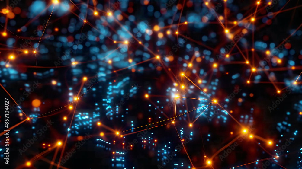 Obraz premium Abstract blockchain network glowing nodes dynamic movement 