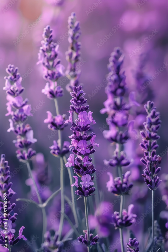 Naklejka premium Breathtaking Close Up of Lavenders in Full Bloom with Soft Focus Background