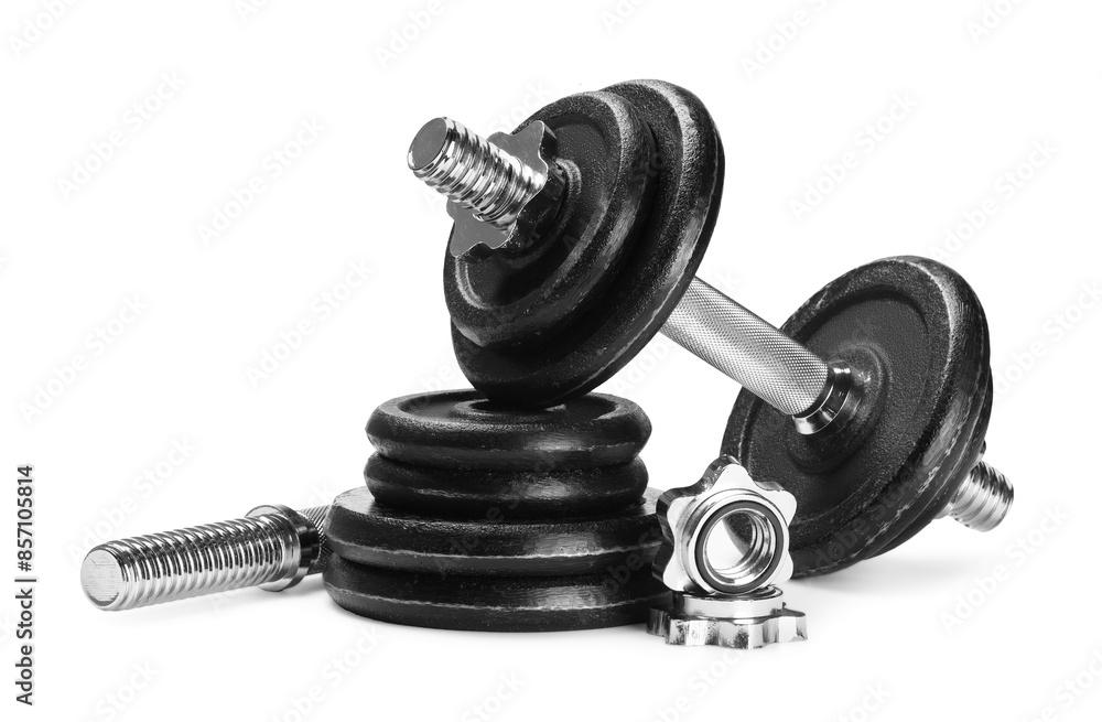 Barbell and parts of one isolated on white Barbell and parts of one isolated on white