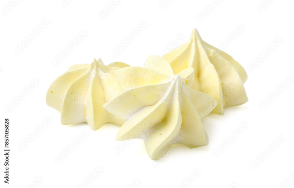 Three delicious meringue cookies isolated on white Three delicious meringue cookies isolated on white