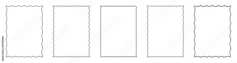 Set of rectangle frames with wavy edges. Rectangular zigzag frames. Rectangular shapes with wiggly wiggly. Picture or photo frames, empty text boxes, tags, labels isolated on white background. Set of rectangle frames with wavy edges. Rectangular zigzag frames. Rectangular shapes with wiggly wiggly. Picture or photo frames, empty text boxes, tags, labels isolated on white background.