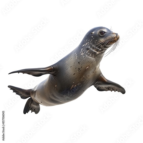 Graceful Seal Swimming in Clear Water with White Background Isolated