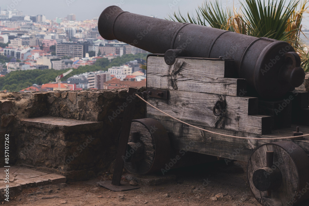 A photo of a cannon in Lisbon Castle in Portugal A photo of a cannon in Lisbon Castle in Portugal