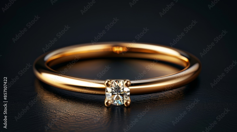 Gold Ring with Diamond on Black Background Gold Ring with Diamond on Black Background