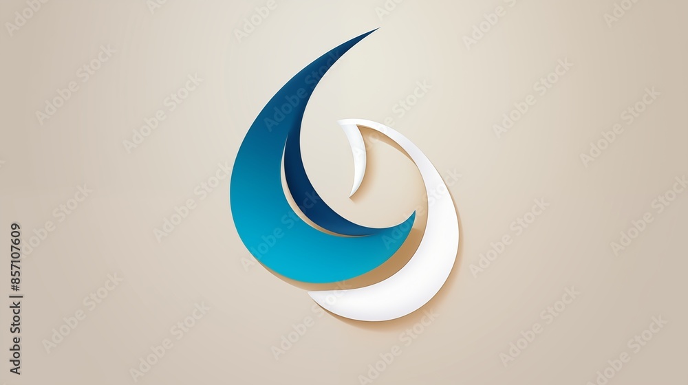 Abstract Blue and White Curved Wave Logo Design on Beige Background Abstract Blue and White Curved Wave Logo Design on Beige Background