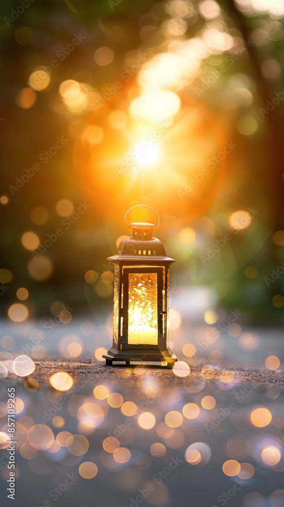A glowing lantern sits in a forest clearing, bathed in warm sunlight and surrounded by bokeh. A glowing lantern sits in a forest clearing, bathed in warm sunlight and surrounded by bokeh.