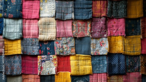diy patchwork decor, vibrant fabric scraps creatively displayed on the wall, forming a patchwork masterpiece ideal for a warm and welcoming home dcor