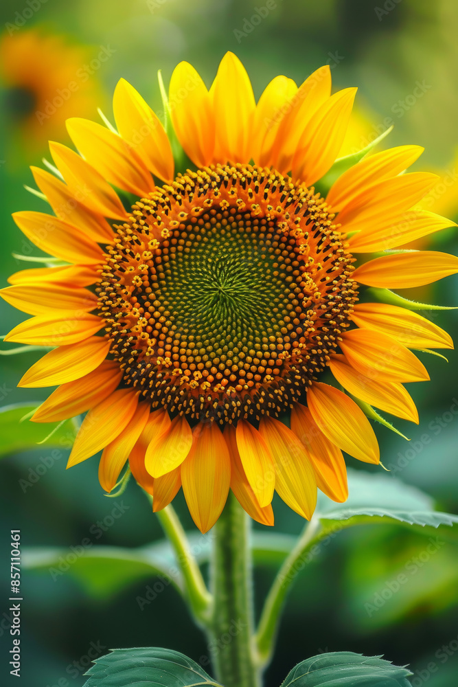 Close up of Vibrant Yellow Sunflower with Green Background, Showcasing Petals and Seed Pattern Close up of Vibrant Yellow Sunflower with Green Background, Showcasing Petals and Seed Pattern