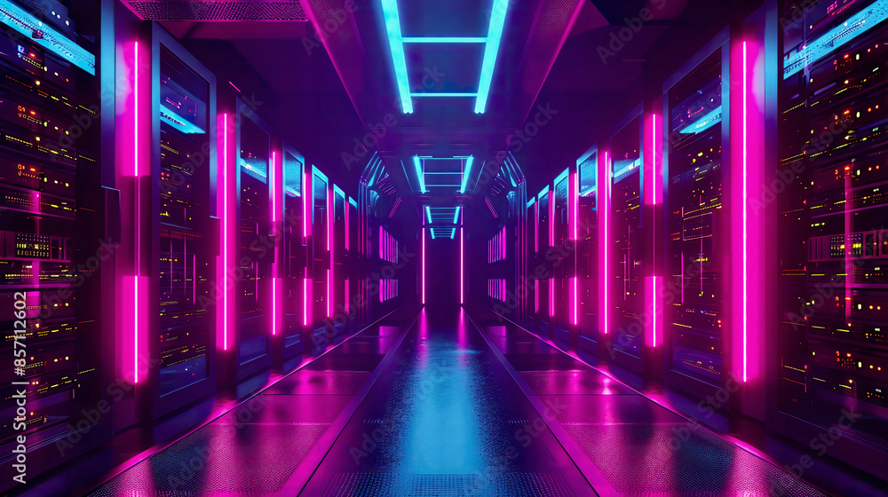 Fototapeta premium Futuristic blockchain data storage sleek servers modern lighting 