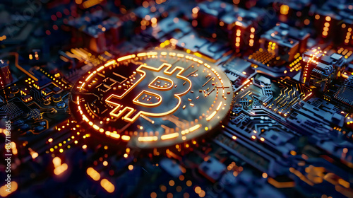 Wallpaper Mural Glowing gold bitcoin symbol surrounded by vibrant neon lights dark black background hyper-realisticcinematic lighting  Torontodigital.ca