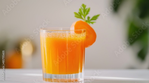 Carrot juice in a glass with a carrot garnish