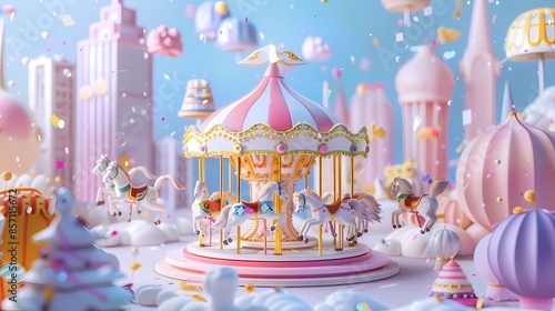 Candy colored glass carousel illustration poster background