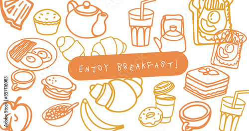 Breakfast hand drawn ingredients vector set. Crunches. Morning meal menu design. Collection of dishes for breakfast and brunch. Sketch. Fresh vegetables, cheese, scrambled eggs, bacon, coffee.