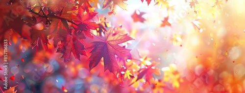 A background of falling red, yellow, and orange maple leaves.