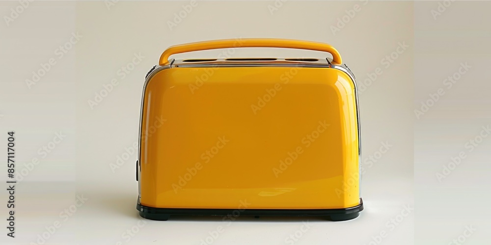A yellow toaster sitting on a white table, ready for use A yellow toaster sitting on a white table, ready for use