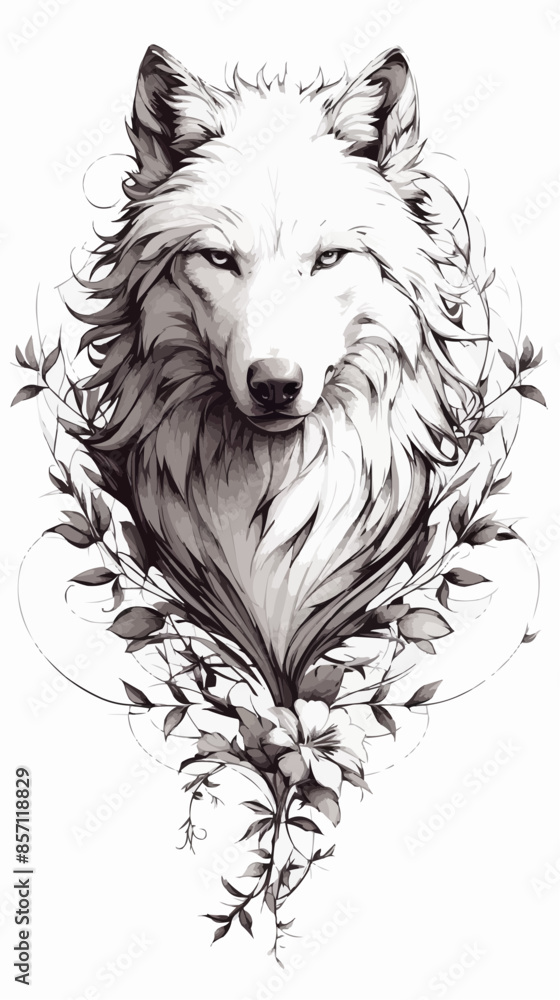 This image features a detailed and symmetrical illustration of a wolf, surrounded by celestial elements such as planets and stars. This image features a detailed and symmetrical illustration of a wolf, surrounded by celestial elements such as planets and stars.