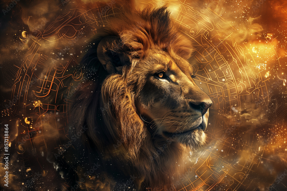 Naklejka premium lion in the night