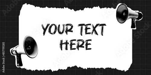 Copy space template for pop collage, finance and business. Megaphone and space for inscription. Vector