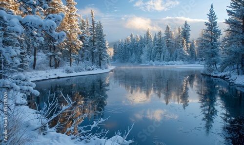 Icy lake in winter photo